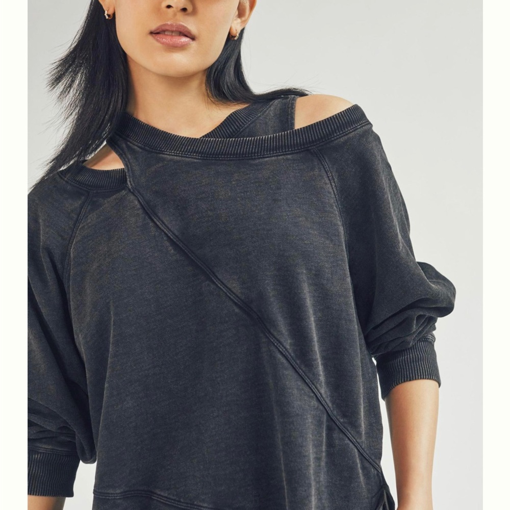 Anthropologie Pilcro Faded Black cotton Crossover Sweatshirt Cutout shoulders  M